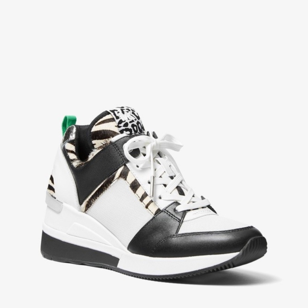 MICHAEL Michael Kors White Black Zebra Print Wedge Sneaker
